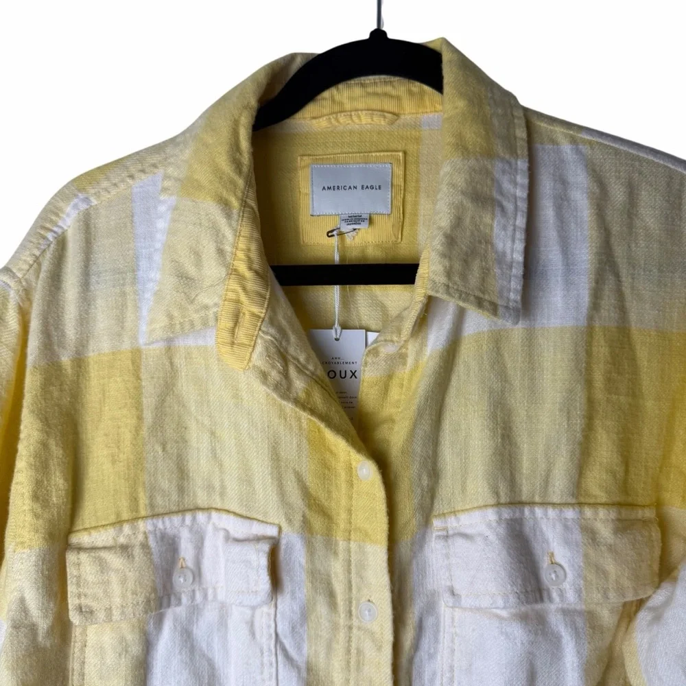 AEO Ah-mazingly Soft Button Down Yellow Plaid Flannel Shirt Medium NWT - Picture 5 of 8
